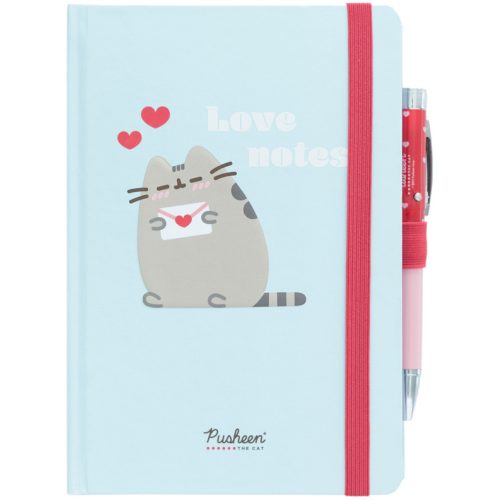 Pusheen cicás napló gumis pánttal, A/5, 96 lapos, világító tollal, Love notes