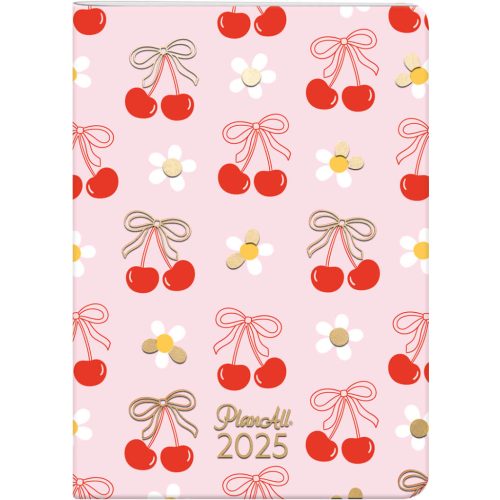 Planall Compact zsebnaptár, B6, heti, tűzött, aranyozott, 2025, Cherry Bow