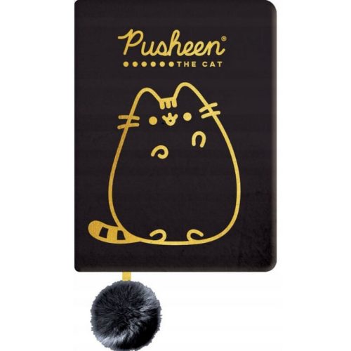 Pusheen cicás napló plüss borítóval, A/5, 96 lapos, vonalas, fekete, Pusheen Gold