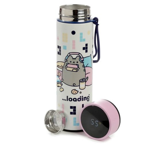 Pusheen cicás rozsdamentes acél thermo palack, digitális hőmérővel, 450 ml, Gamer Pusheen macska