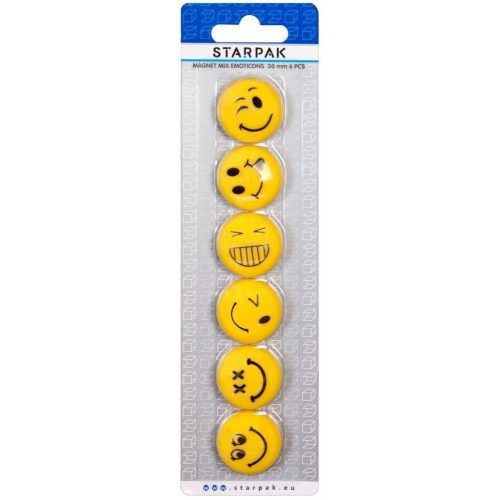 Smiley, emoji mágnes szett, 6 db-os, sárga